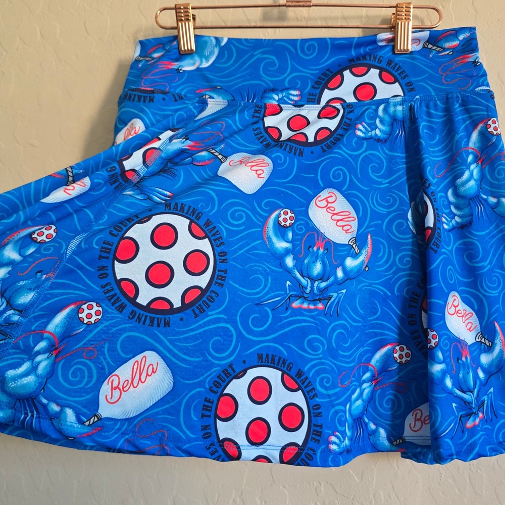 Pickleball Bella Drop Pleat Skort Lobster Monster Large Short under pockets Blue - Picture 2 of 10